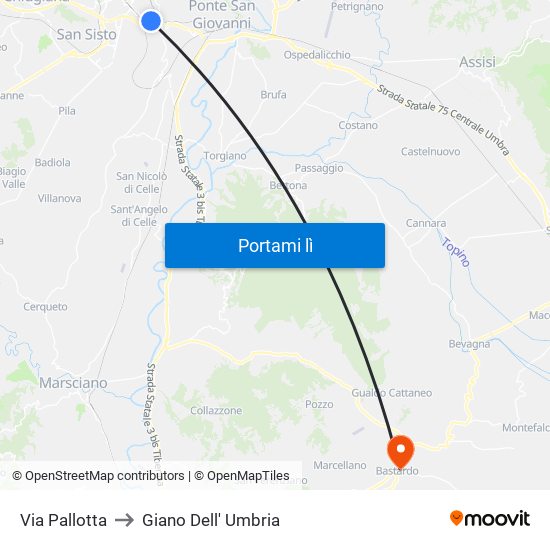 Via Pallotta to Giano Dell' Umbria map