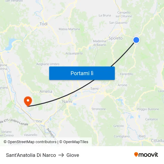 Sant'Anatolia Di Narco to Giove map