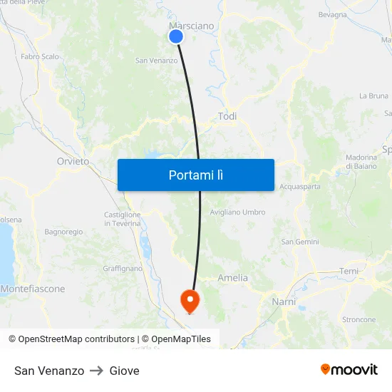 San Venanzo to Giove map
