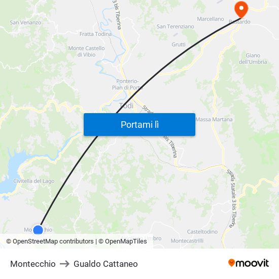 Montecchio to Gualdo Cattaneo map