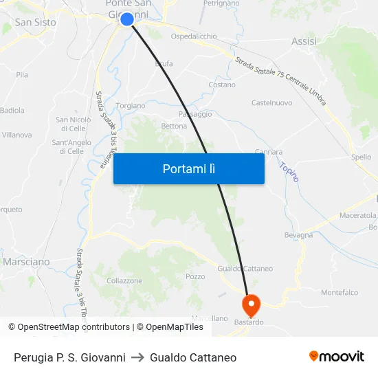 Perugia P. S. Giovanni to Gualdo Cattaneo map