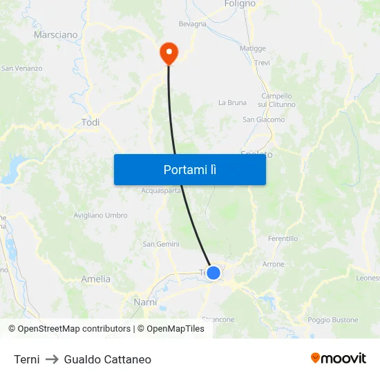 Terni to Gualdo Cattaneo map