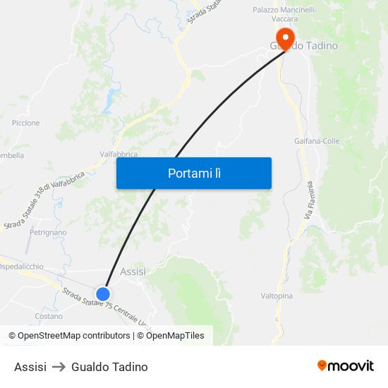 Assisi to Gualdo Tadino map