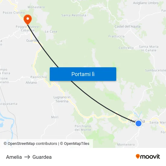 Amelia to Guardea map