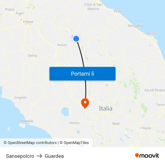 Sansepolcro to Guardea map