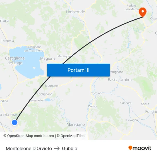 Monteleone D'Orvieto to Gubbio map