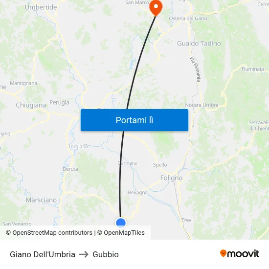 Giano Dell'Umbria to Gubbio map