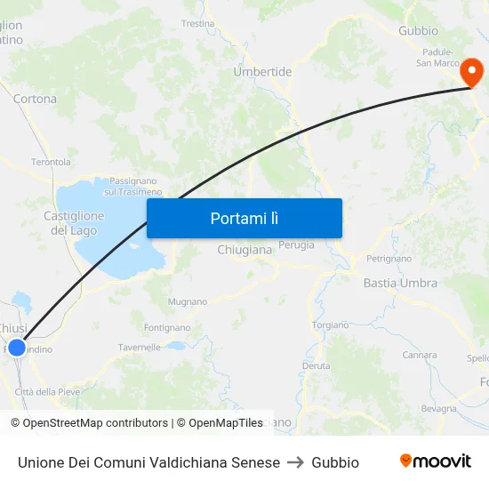 Unione Dei Comuni Valdichiana Senese to Gubbio map