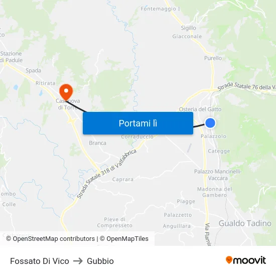 Fossato Di Vico to Gubbio map