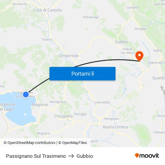 Passignano Sul Trasimeno to Gubbio map