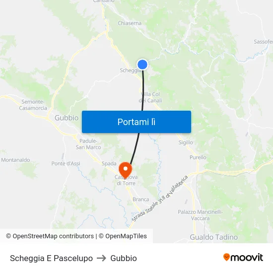 Scheggia E Pascelupo to Gubbio map