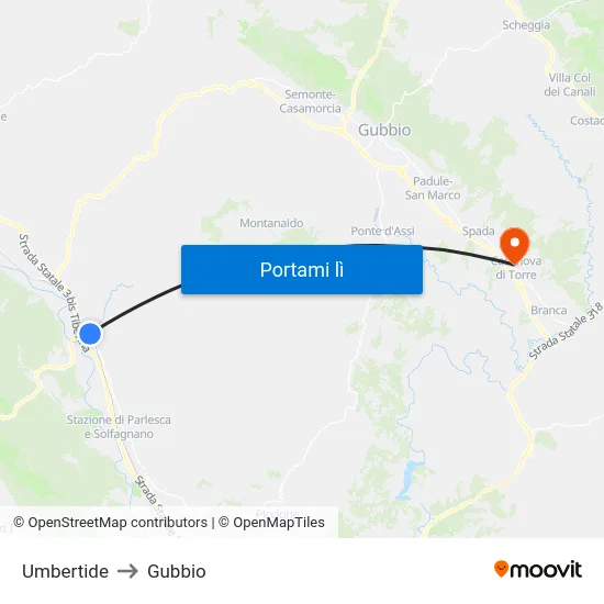 Umbertide to Gubbio map