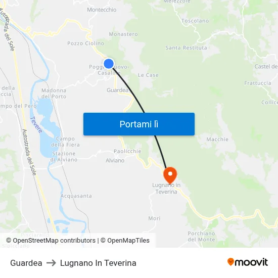 Guardea to Lugnano In Teverina map