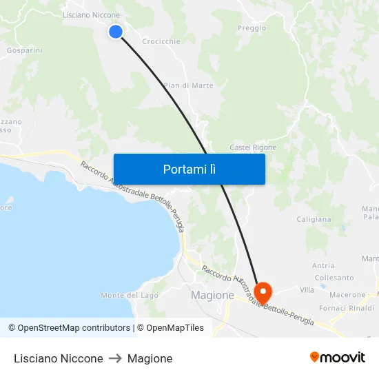 Lisciano Niccone to Magione map