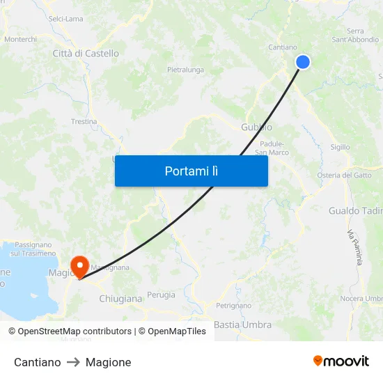 Cantiano to Magione map