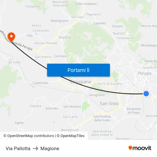Via Pallotta to Magione map