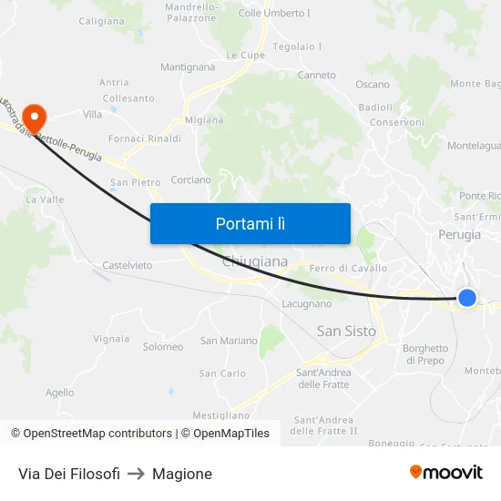 Via Dei Filosofi to Magione map