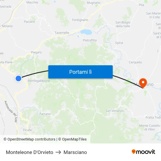 Monteleone D'Orvieto to Marsciano map