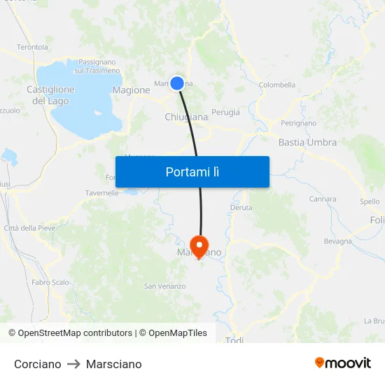 Corciano to Marsciano map