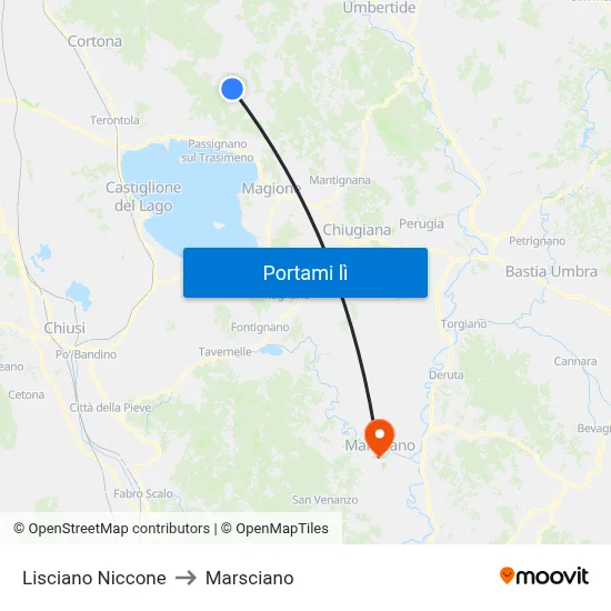 Lisciano Niccone to Marsciano map