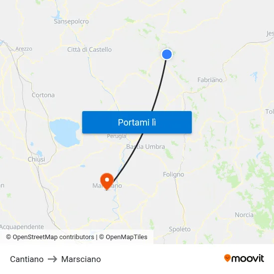Cantiano to Marsciano map