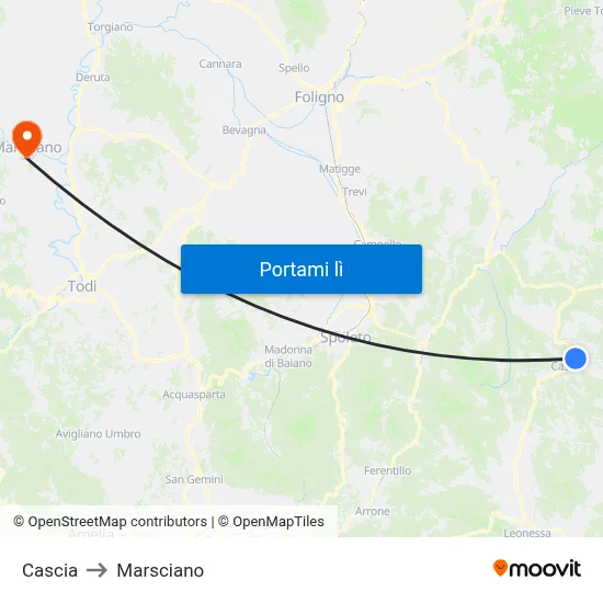 Cascia to Marsciano map
