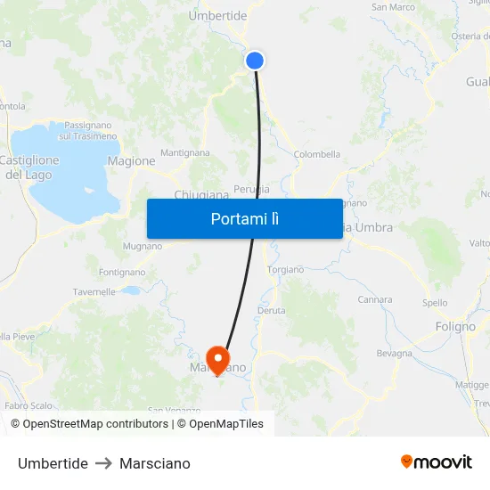 Umbertide to Marsciano map