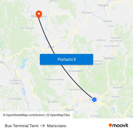 Bus Terminal Terni to Marsciano map