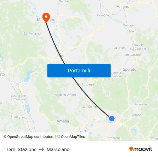 Terni Stazione to Marsciano map