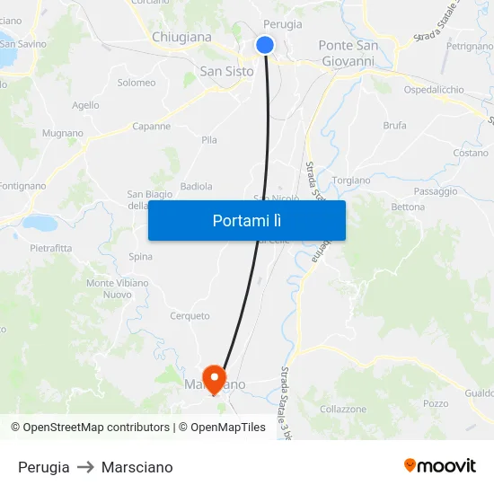 Perugia to Marsciano map