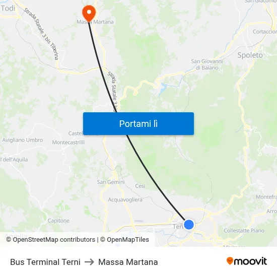 Bus Terminal Terni to Massa Martana map