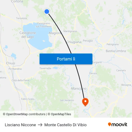 Lisciano Niccone to Monte Castello Di Vibio map