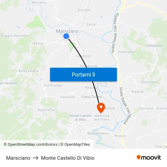 Marsciano to Monte Castello Di Vibio map