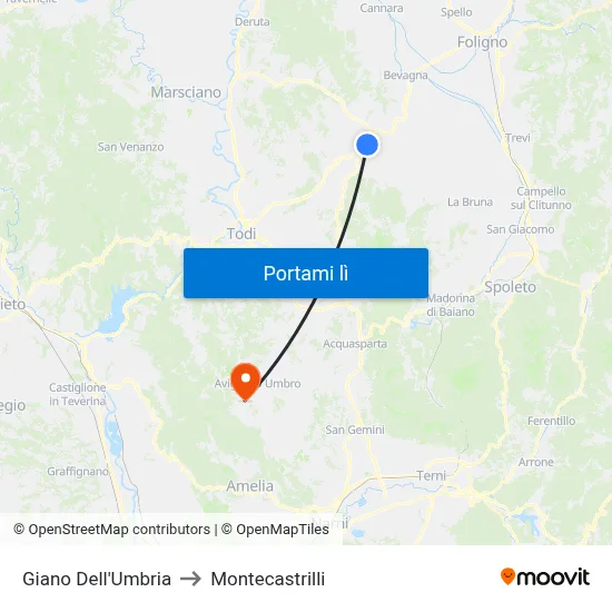 Giano Dell'Umbria to Montecastrilli map