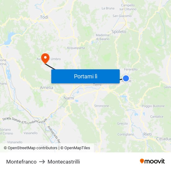 Montefranco to Montecastrilli map