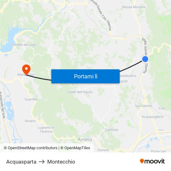 Acquasparta to Montecchio map