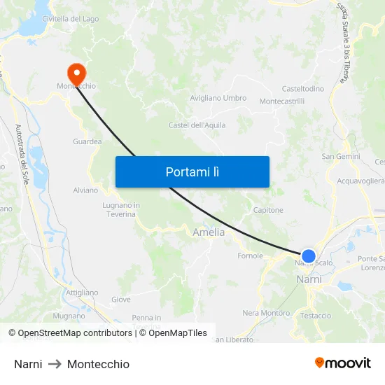 Narni to Montecchio map