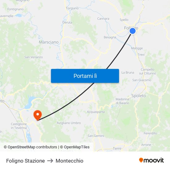 Foligno Stazione to Montecchio map