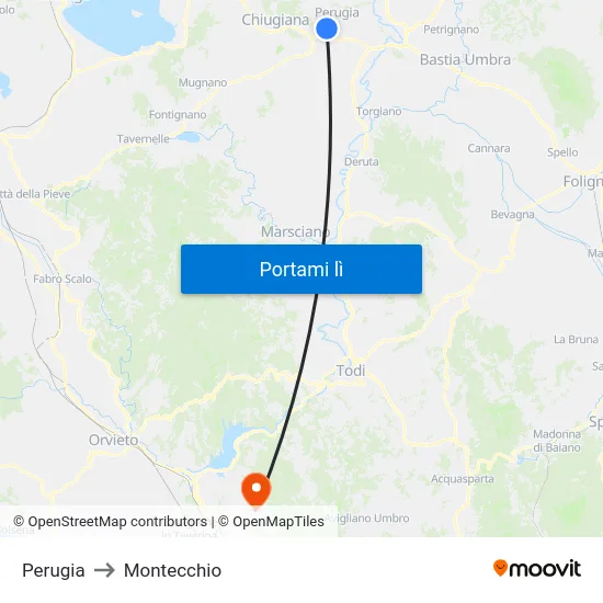 Perugia to Montecchio map