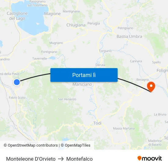 Monteleone D'Orvieto to Montefalco map