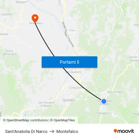 Sant'Anatolia Di Narco to Montefalco map