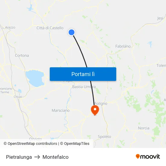 Pietralunga to Montefalco map