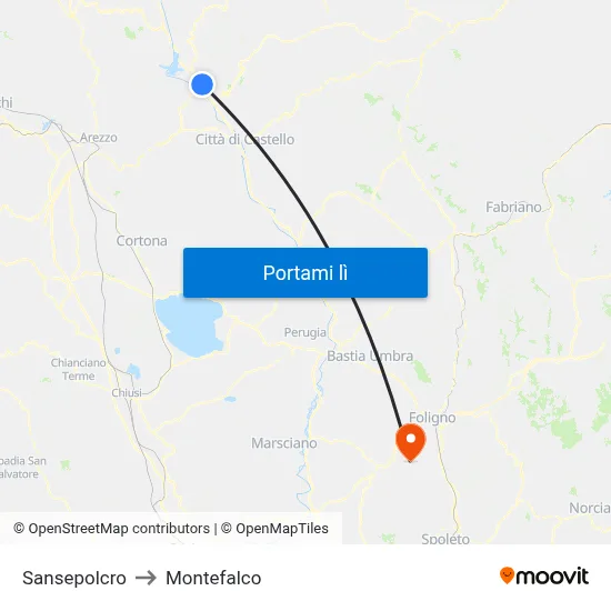 Sansepolcro to Montefalco map