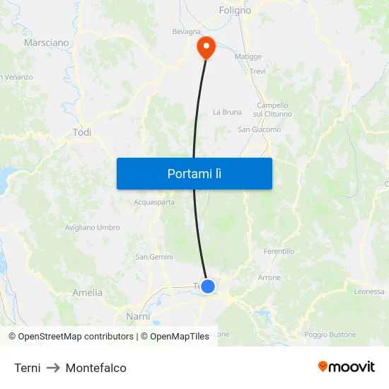 Terni to Montefalco map