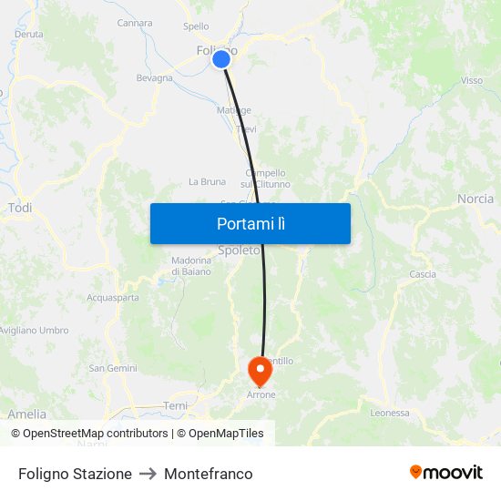Foligno Stazione to Montefranco map