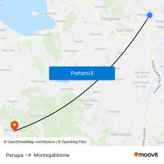 Perugia to Montegabbione map