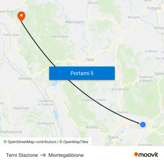 Terni Stazione to Montegabbione map