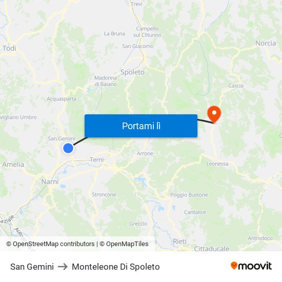 San Gemini to Monteleone Di Spoleto map