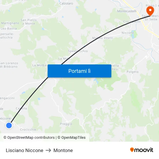 Lisciano Niccone to Montone map