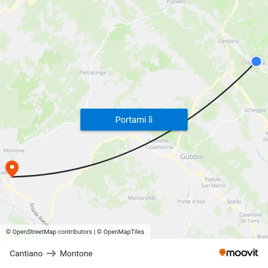 Cantiano to Montone map